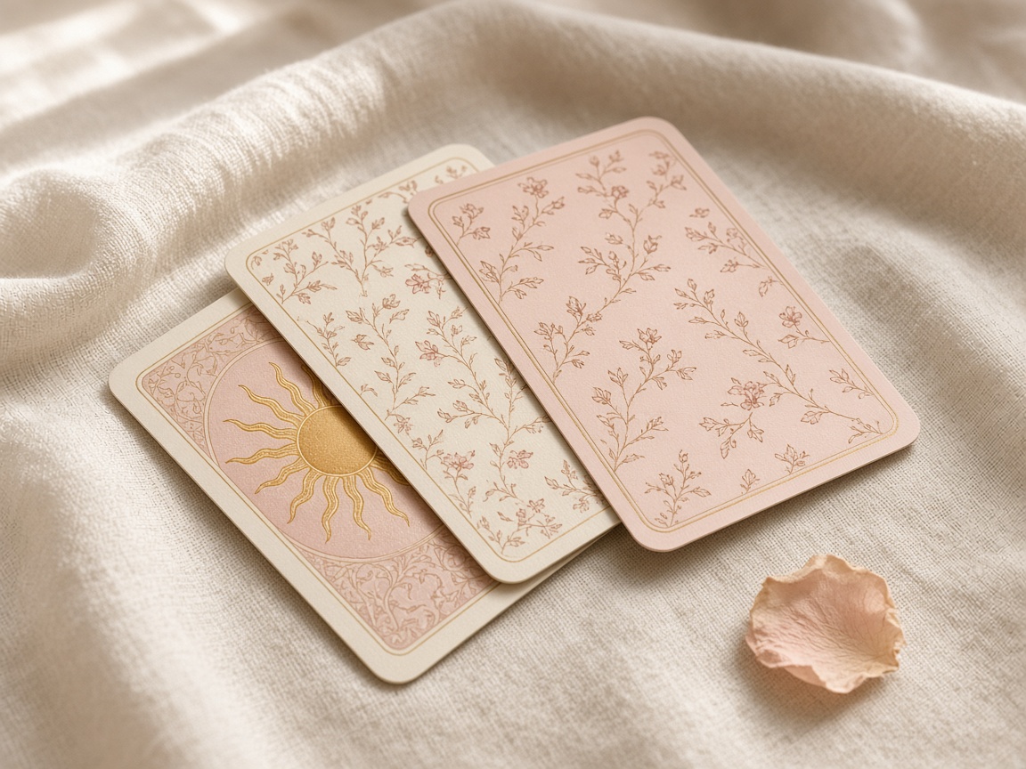 A tarot deck on ivory linen in warm daylight